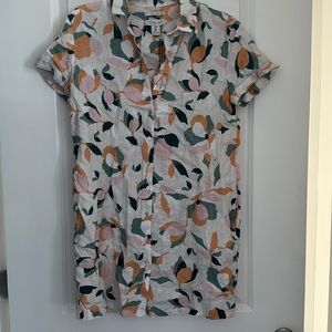 Linen Button Up Print Dress